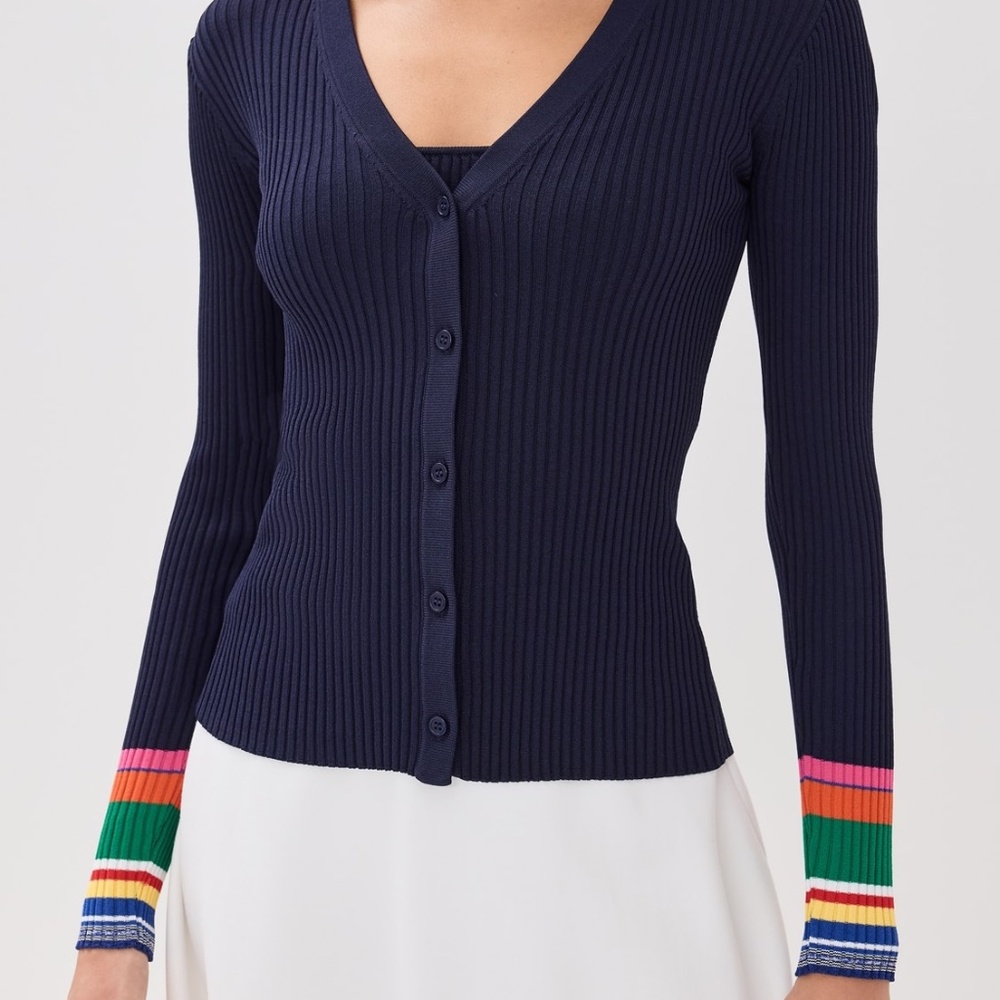 STAUD Cargo Striped Cardigan in blue